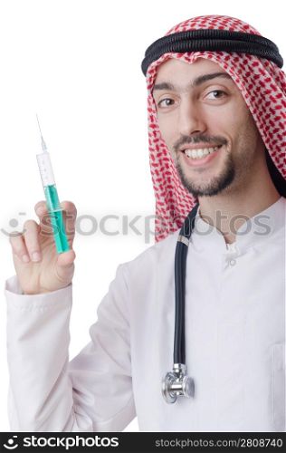 Young arab doctor isolated on white