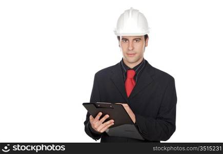 young architect on a over white background