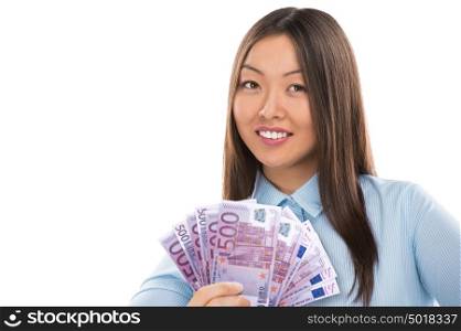Young asian business woman with money
