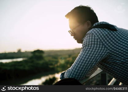 Young Asian Businessman wearing shirt and tie with shorts and eyeglasses with problems and stress or disappointment of work at outside corporate office