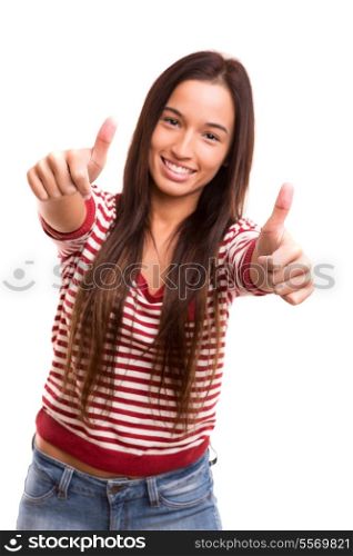 Young asian woman expressing positivity, isolated over white