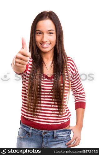 Young asian woman expressing positivity, isolated over white