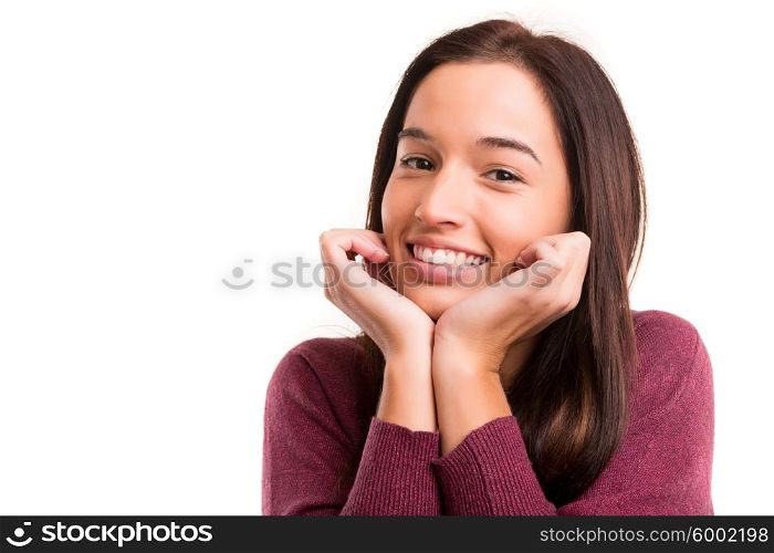 Young asian woman having a brilliant idea, isolated over white