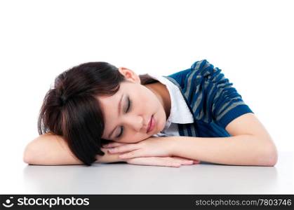 Young Asian woman sleeping gracefully with head on her arms