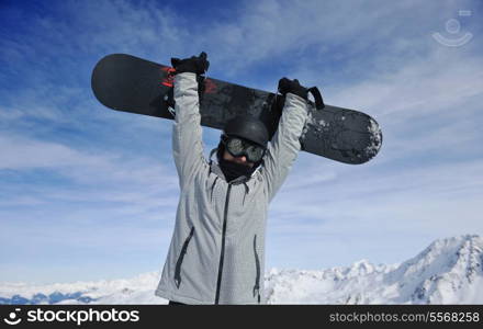 young athlete man have fun during skiing sport on hi mountain slopes at winter seasson and sunny day