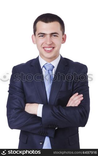 Young attractive businessman with crossed arms isolated on white