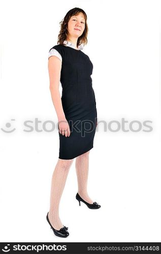 Young attractive businesswoman on white background