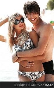 Young attractive couple on a beach