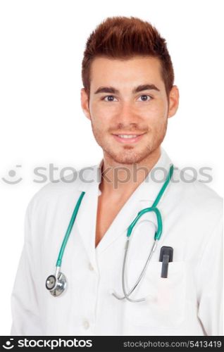 Young attractive doctor isolated on a white background