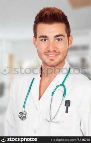Young attractive doctor working in the hospital