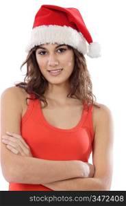 Young attractive girl with Santa Claus hat