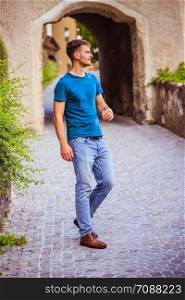 Young attractive man on a walk, fashion style