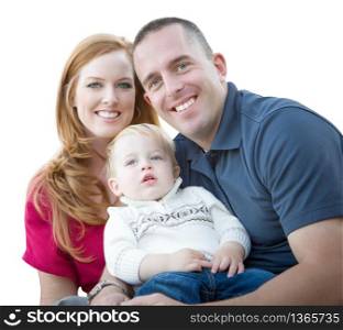 Young Attractive Parents and Child Portrait Isolated on White.