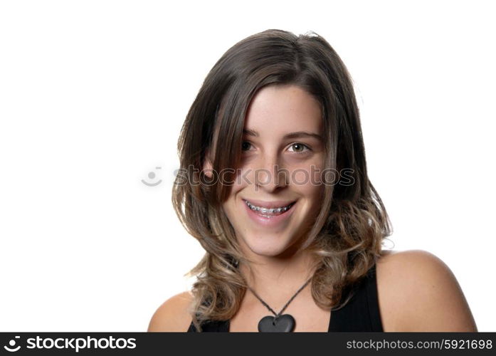 young attractive woman smiling, over white background