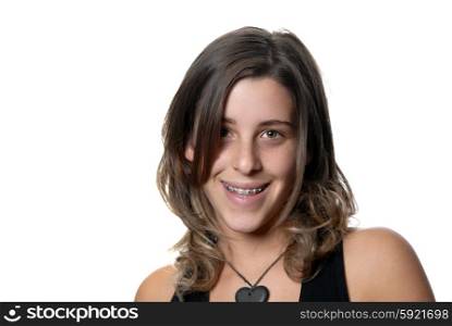 young attractive woman smiling, over white background