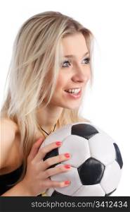 Young attractive women with soccer ball