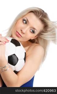 Young attractive women with soccer ball