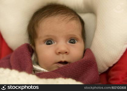 young baby surprised, close up portrait