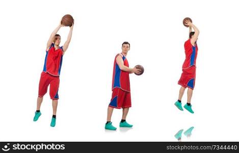Young basketball player isolated on white