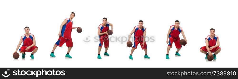 Young basketball player isolated on white