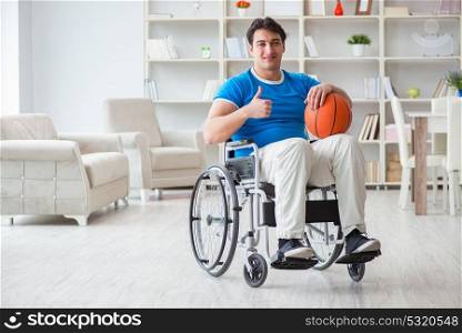 Young basketball player on wheelchair recovering from injury