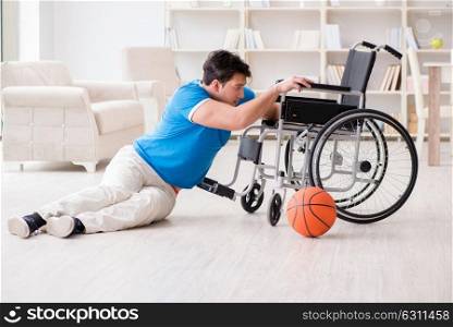 Young basketball player on wheelchair recovering from injury
