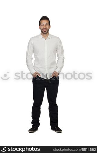 Young bearded businessman isolated on white background