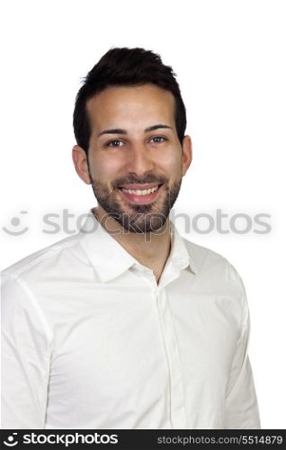 Young bearded businessman isolated on white background