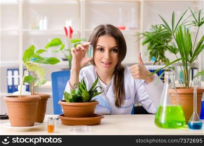 Young beautiful biotechnology chemist working in the lab 