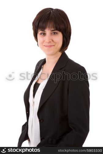 young beautiful business woman, isolated in white