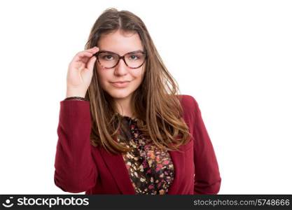Young beautiful business woman posing isolated