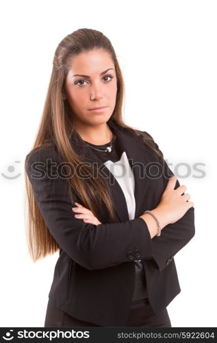 Young beautiful business woman posing isolated