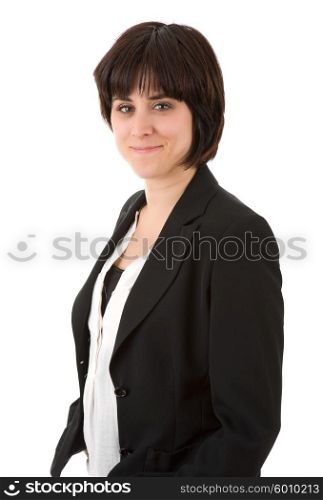 young beautiful businesswoman, isolated in white