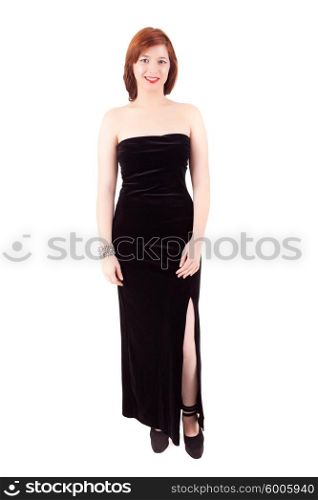Young beautiful caucasian woman posing, isolated over white, retro styling