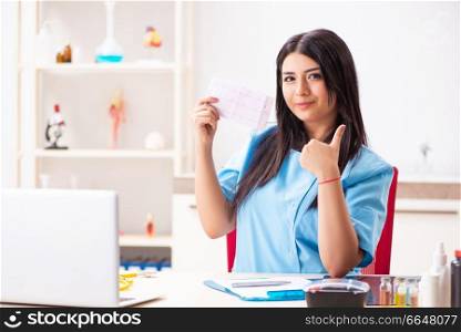 Young beautiful female doctor working in the clinic 