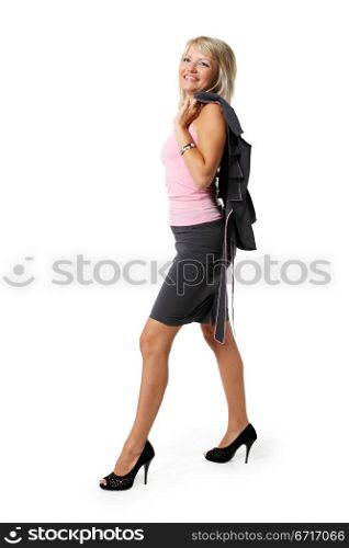 Young beautiful girl, a businesswoman on the white background