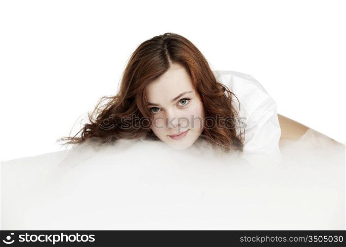 young beautiful girl close up on the heaven cloud
