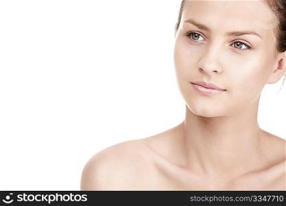 Young beautiful girl on white background