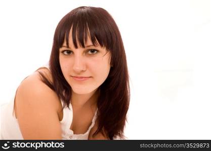 young beautiful girl on white background
