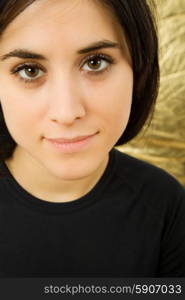 young beautiful happy woman, close up portrait