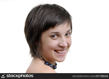 young beautiful happy woman portrait, isolated on white