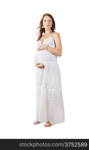 young beautiful pregnant woman isolated on white background