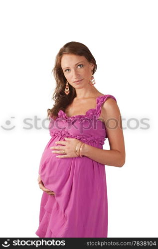 young beautiful pregnant woman isolated on white background