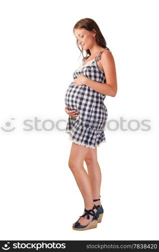 young beautiful pregnant woman isolated on white background