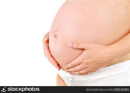 young beautiful pregnant woman with hands on her belly