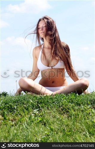 young beautiful sexy woman in white bikini