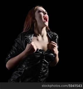 Young beautiful vampire woman isolated