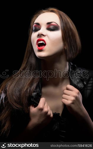 Young beautiful vampire woman isolated