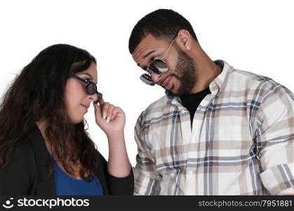 Young beautiful woman and handsome man with sunglasses