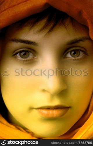 young beautiful woman, close up portrait, clored